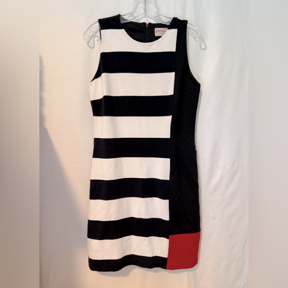Women's Philosophy Designer Red White & Navy Stripped Sheath Dress Size 4